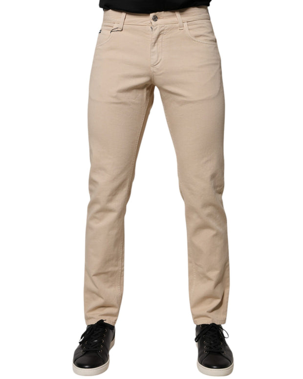 Beige Cotton Stretch Regular Men Denim Jeans