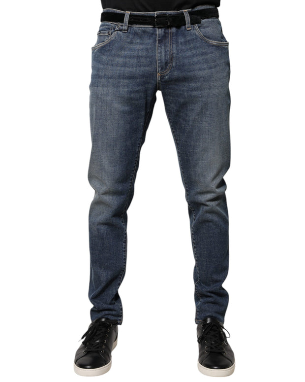 Blue Logo Plaque Cotton Skinny Denim Jeans