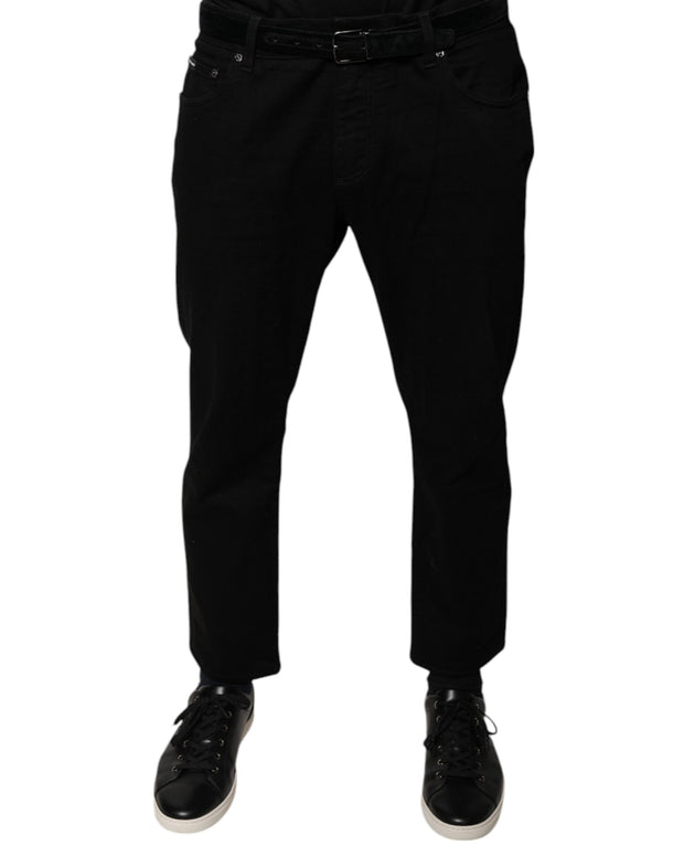 Black Cotton Stretch Logo Skinny Denim Jeans