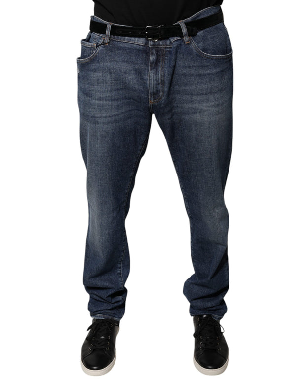 Dark Blue Cotton Logo Skinny Denim Jeans