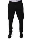 Black Viscose Cargo Men Casual Pants