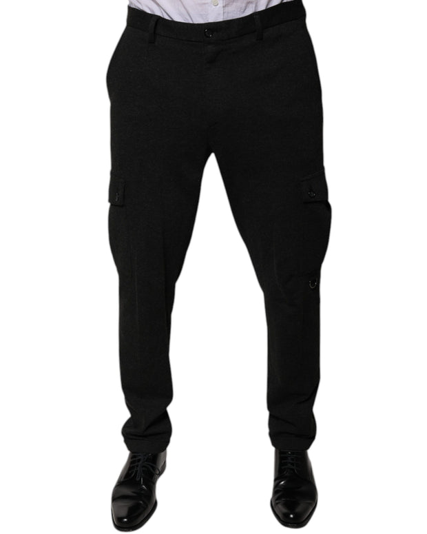 Black Viscose Cargo Men Casual Pants