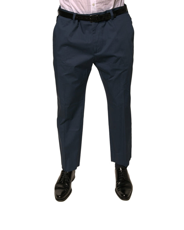 Blue Cotton Men Skinny Dress Pants