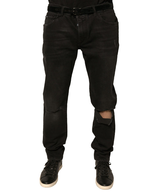 Black Ripped Logo Cotton Skinny Denim Jeans