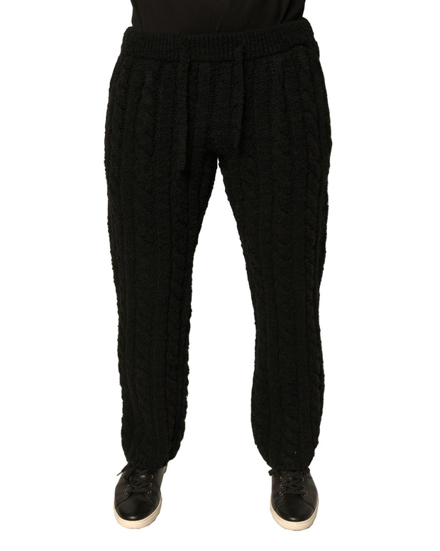Black Wool Knitted Skinny Pants