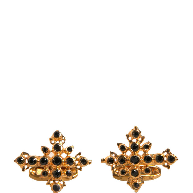 Gold Tone Brass Cross Crystal Cufflink