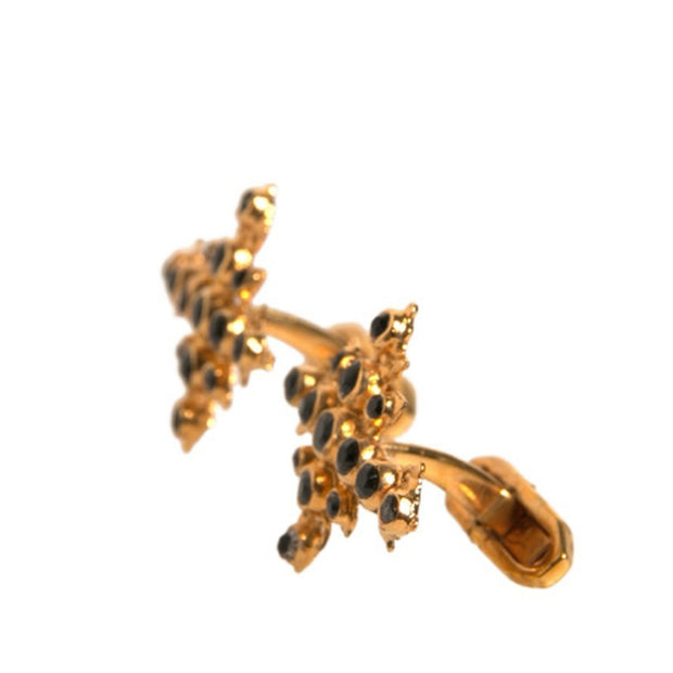 Gold Tone Brass Cross Crystal Cufflink