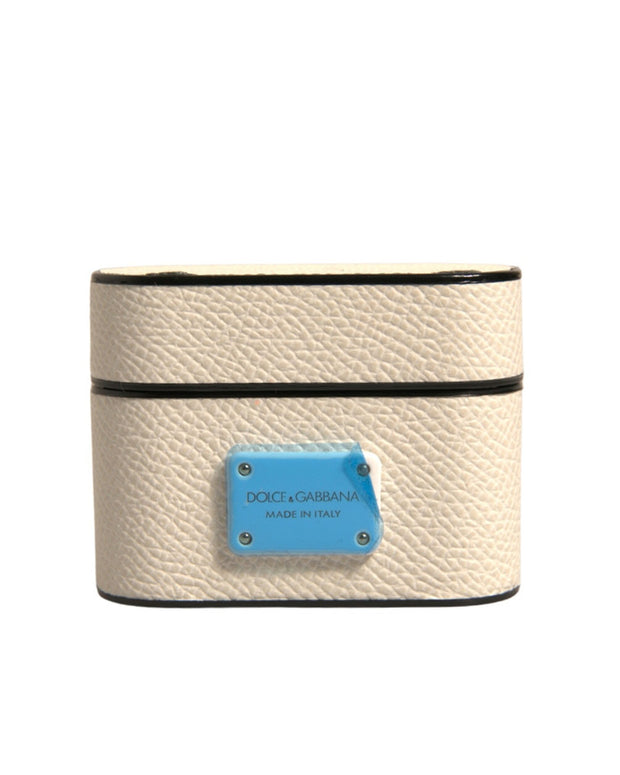 White Leather Metal Logo Plaque Holder Airpods Case