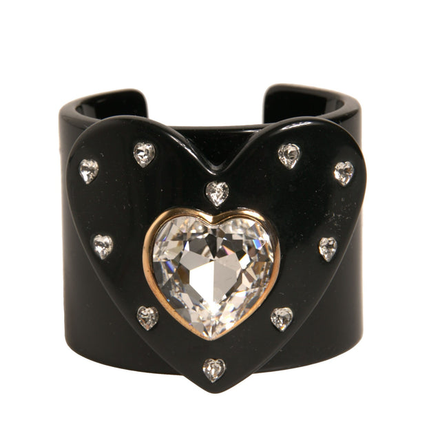 Black Plastic Heart Crystals Women Bangle Bracelet