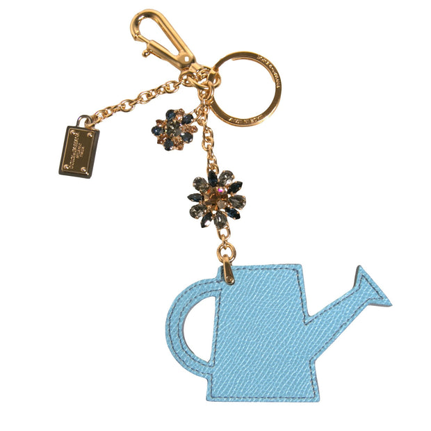 Blue Leather Watering Can Logo Plaque Keychain Keyring