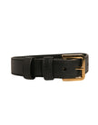 Black Textured Leather Gold Tone Metal Buckle Armband