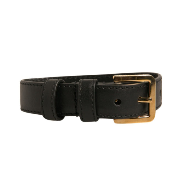 Black Textured Leather Gold Tone Metal Buckle Armband