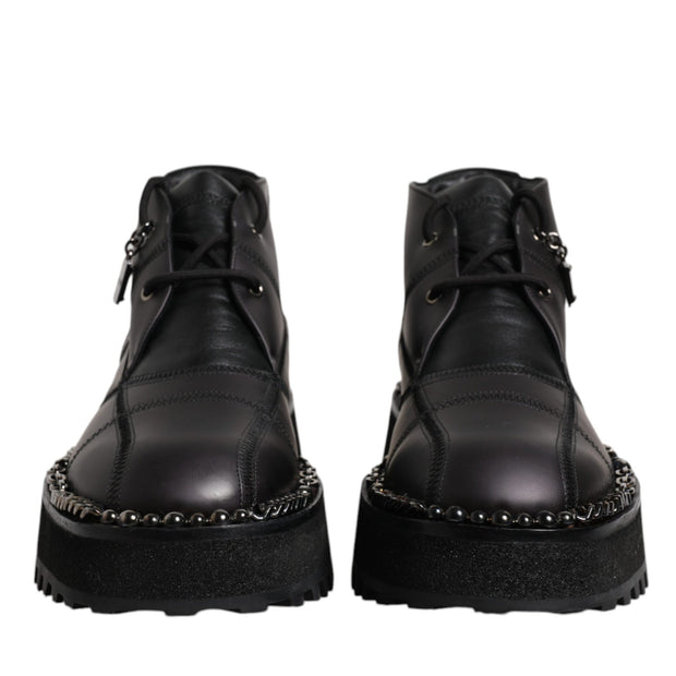 Black Leather Lace Up Ankle Boots Shoes