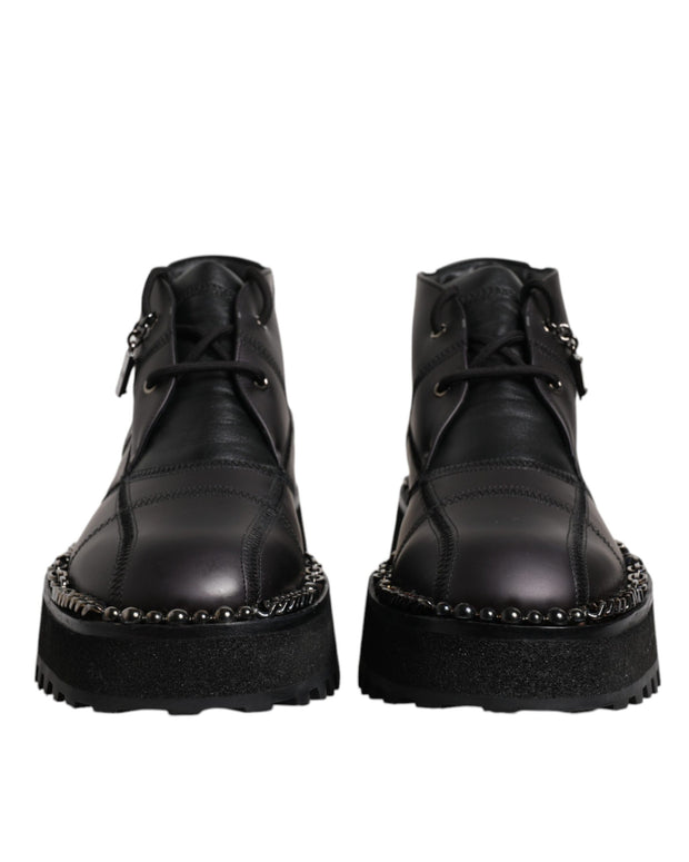 Black Leather Lace Up Ankle Boots Shoes