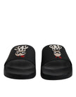 Black Leather Slides Sandals Beachwear Shoes