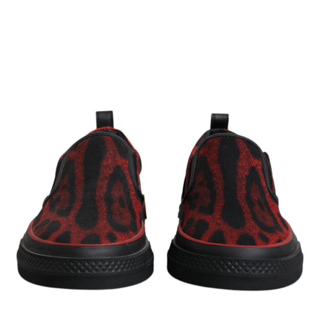 Red Black Leopard Cotton Men Low Top Sneakers Shoes