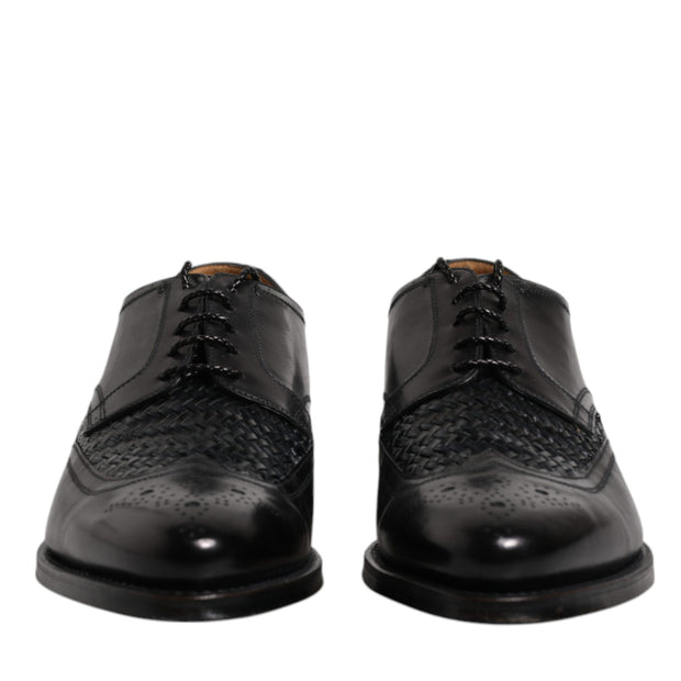 Black Leather Derby Wingtip Lace Up Formal Dress Shoes