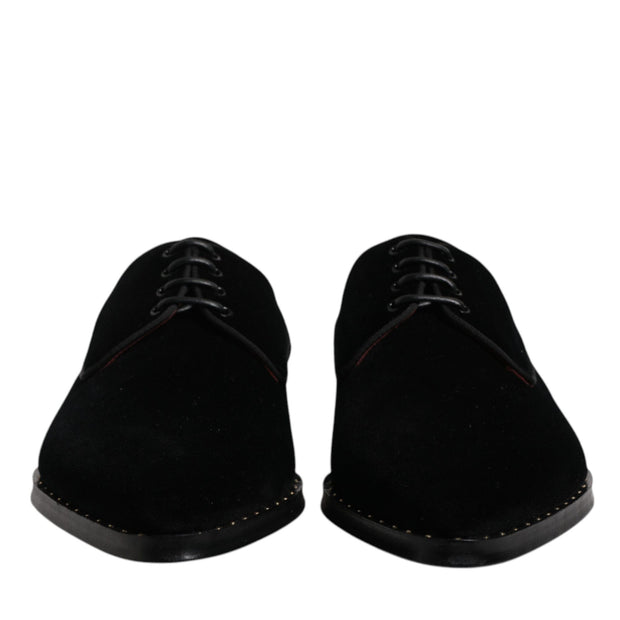 Black Velvet Cotton Lace Up Derby Shoes