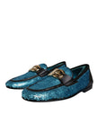 Blue Sequined Loafers Formal Dress Shoes