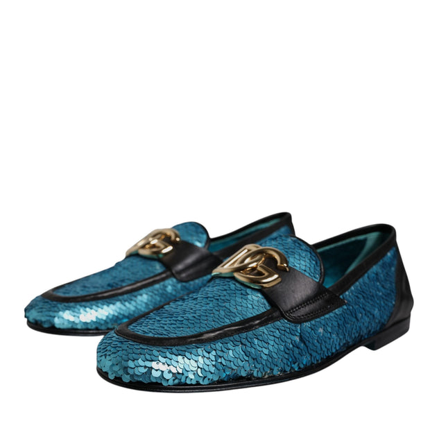 Blue Sequined Loafers Formal Dress Shoes