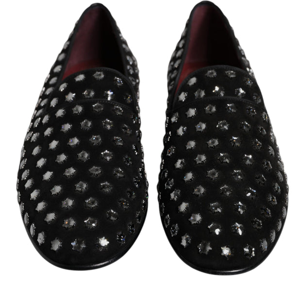 Black Crystal Embellished Loafers Dress Shoes