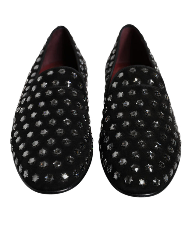 Black Crystal Embellished Loafers Dress Shoes