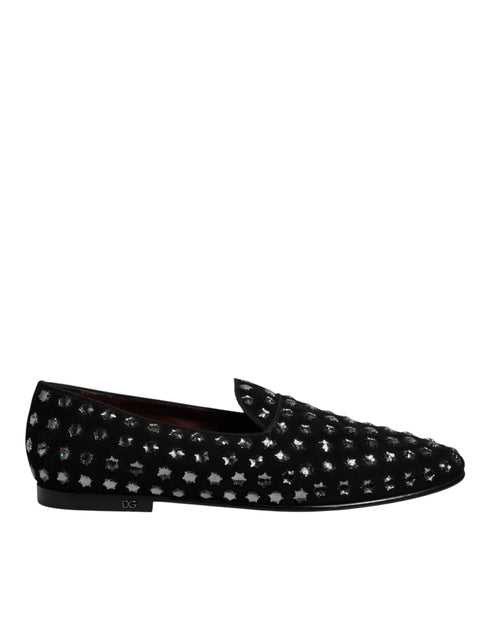 Black Crystal Embellished Loafers Dress Shoes