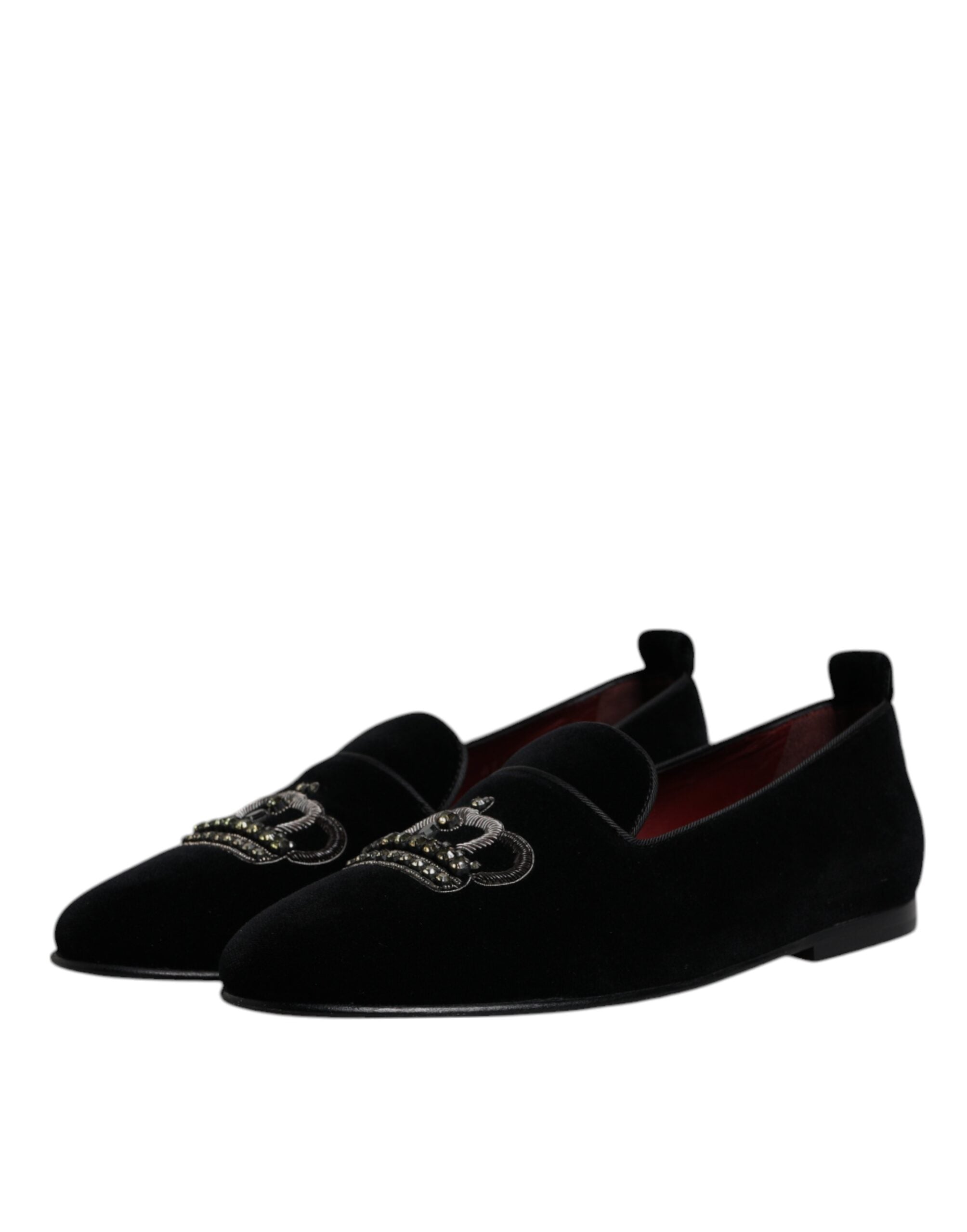 Black Velvet Crystal Crown Loafers Formal Dress Shoes