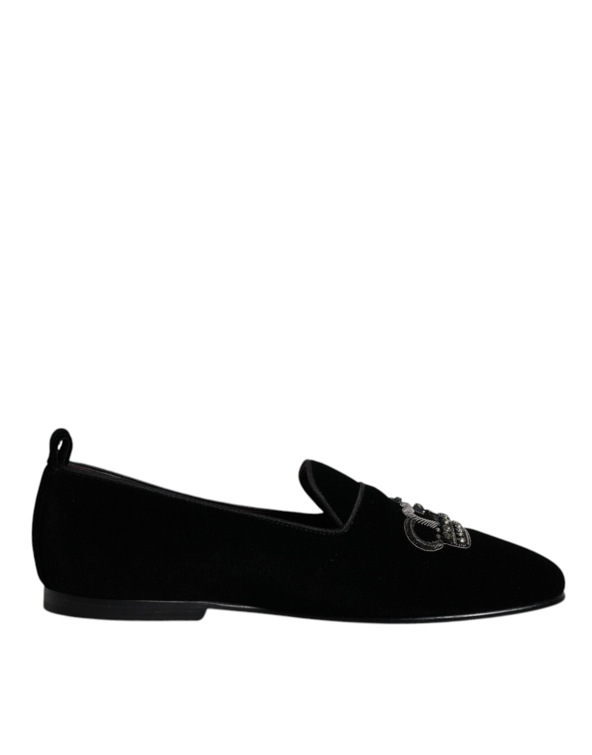 Black Velvet Crystal Crown Loafers Formal Dress Shoes