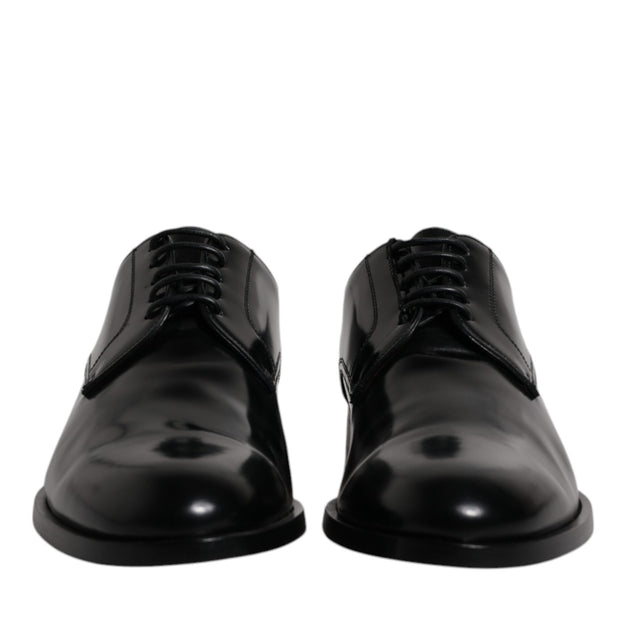 Black Calfskin Leather Derby Lace Up Formal Dress Shoes