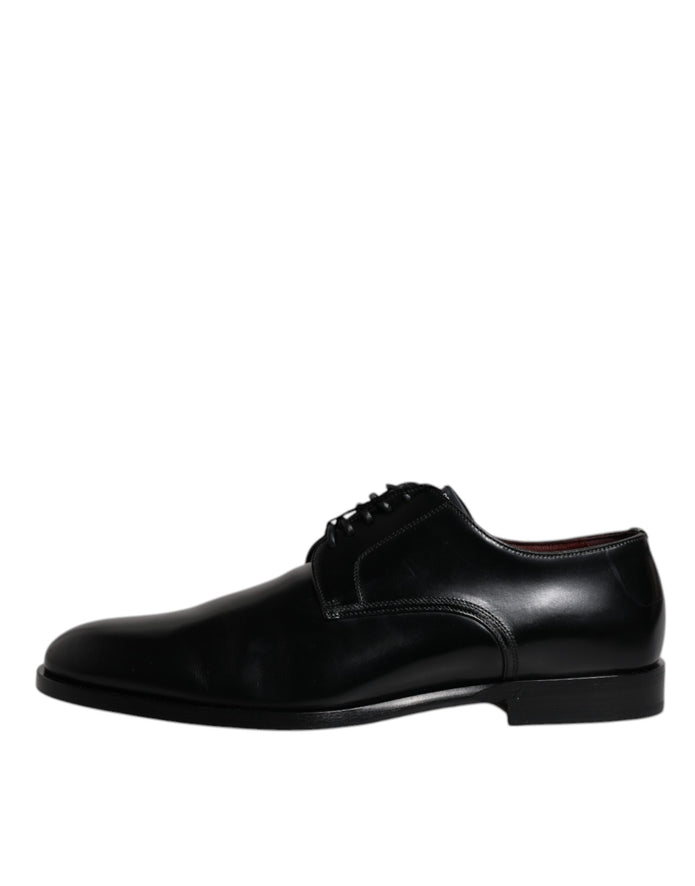 Black Calfskin Leather Derby Lace Up Formal Dress Shoes