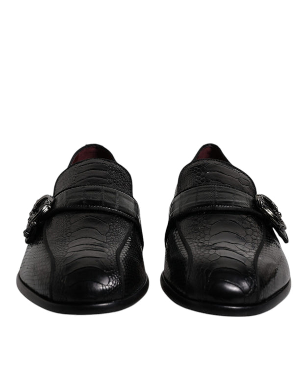 Black Exotic Leather DG Logo Loafers Formal Dress Shoes