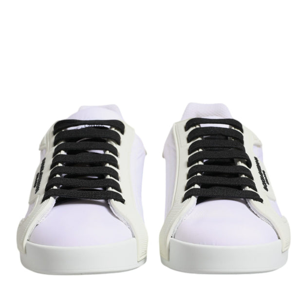 White Nylon Leather Low Top Sneakers Shoes