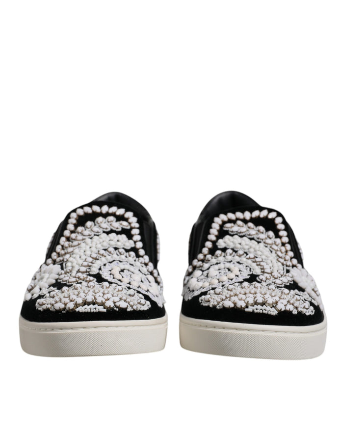 Black Embellished London Men Slip On Shoes