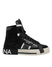 Black Silver Leather High Top Sneaker Shoes