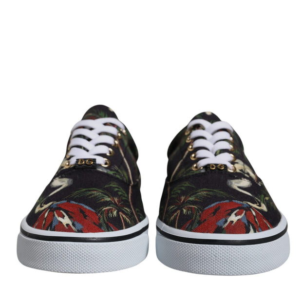 Black Tropical Print Low Top Sneakers Shoes