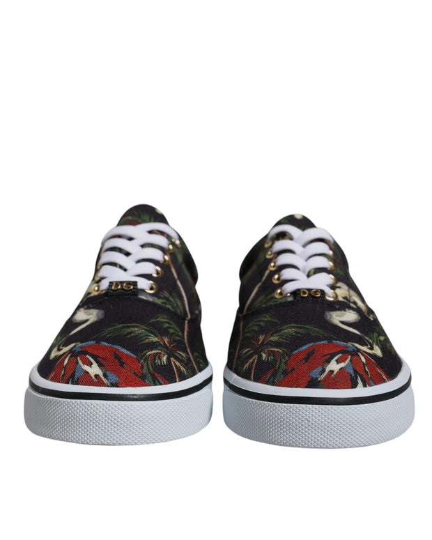 Black Tropical Print Low Top Sneakers Shoes