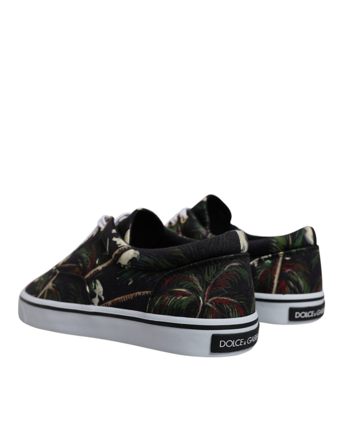 Black Tropical Print Low Top Sneakers Shoes