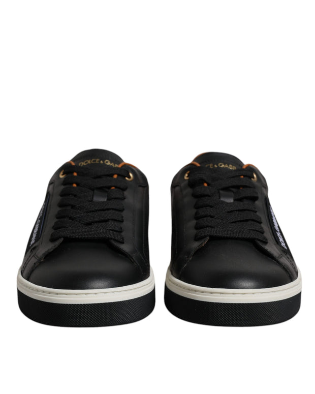 Black Leather Low Top Men Sneakers Shoes