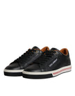 Black Leather Low Top Men Sneakers Shoes