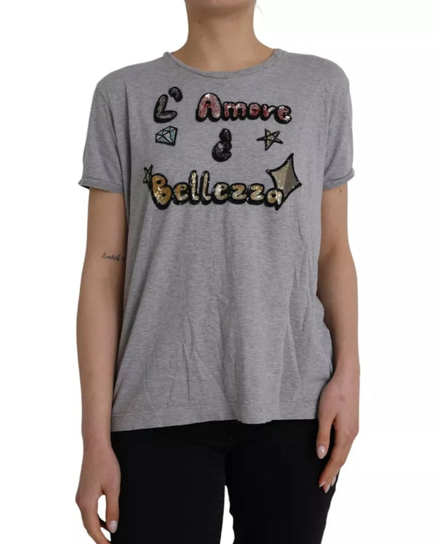 Gray Cotton L'Amore E'Bellezza Top T-shirt