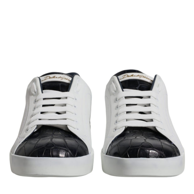 White Black Leather Portofino Sneakers Shoes