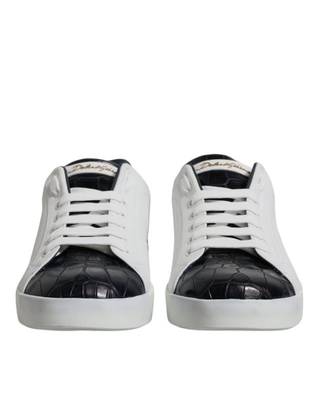 White Black Leather Portofino Sneakers Shoes