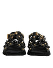 Black Leather Studded Slides Sandals Shoes