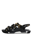 Black Leather Studded Slides Sandals Shoes