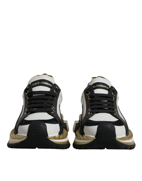 White Gold Black Leather SUPER KING Sneakers Shoes