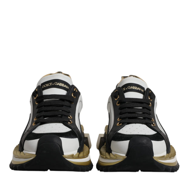 White Gold Black Leather SUPER KING Sneakers Shoes