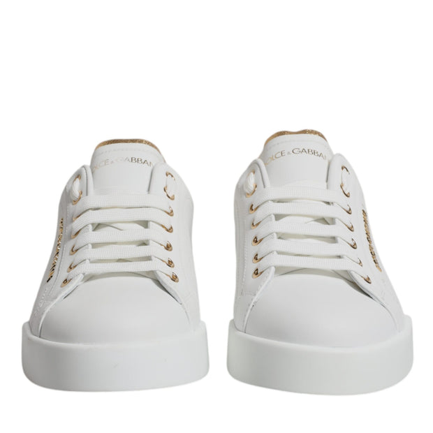 White Gold Leather Portofino Sneakers Shoes