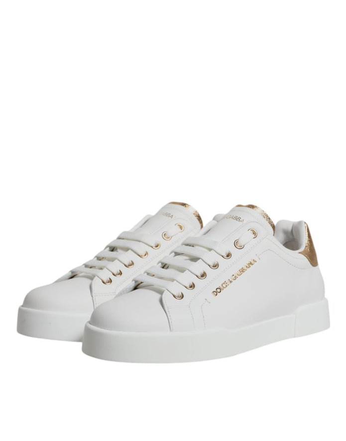 White Gold Leather Portofino Sneakers Shoes