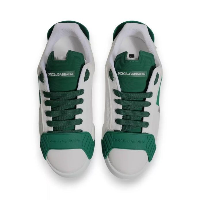 White Green Leather Logo Low Top Sneakers Shoes